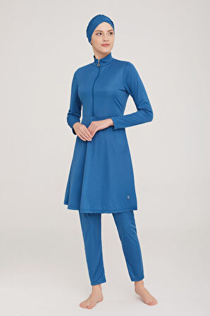 Likralı Tam Kapalı Tesettür Mayo Maysız Düz 9020 Petrol Remsa Mayo | S