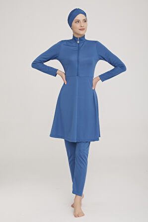 Likralı Tam Kapalı Tesettür Mayo Maysız Düz 9020 Petrol Remsa Mayo | S