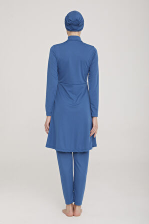 Likralı Tam Kapalı Tesettür Mayo Maysız Düz 9020 Petrol Remsa Mayo | S