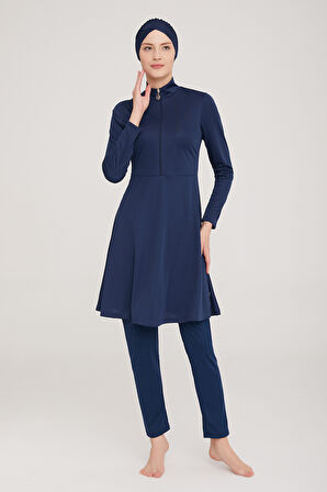 Likralı Tam Kapalı Tesettür Mayo Maysız Düz 9020 Koyu Lacivert Remsa Mayo | M