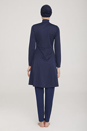 Likralı Tam Kapalı Tesettür Mayo Maysız Düz 9020 Koyu Lacivert Remsa Mayo | M