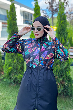 Remsa Paraşüt Tam Kapalı Tesettür Mayo Tüy Yaprak 2113 Funda | 3XL