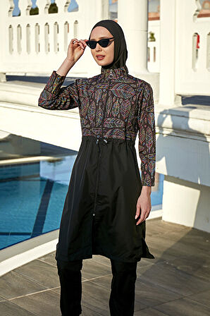 Remsa Paraşüt Tam Kapalı Tesettür Mayo Yaprak Tema 2115 Hülya | Siyah