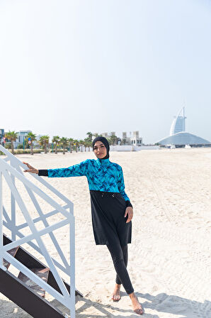 Remsa Tam Kapalı Tesettür Yüzücü Mayo R036 Siyah Berrin | S