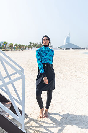 Remsa Tam Kapalı Tesettür Yüzücü Mayo R036 Siyah Berrin | S