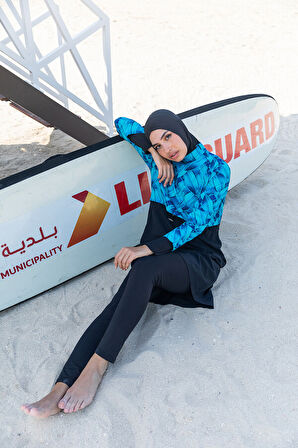 Remsa Tam Kapalı Tesettür Yüzücü Mayo R036 Siyah Berrin | S