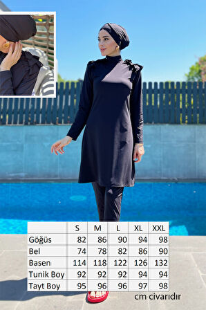 Remsa Mayo Likralı Tam Kapalı Omuzu Şık Fırfırlı Tesettür Mayo R060 Nilgün Siyah | S