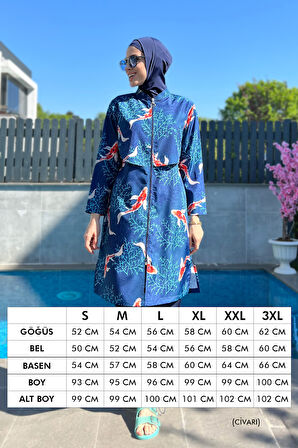 Remsa Mayo Önü Kapaklı Paraşüt Tam Kapalı Tesettür Mayo R069B Koi Japonya | XXL