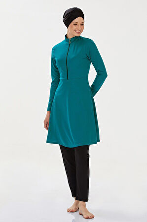 Likralı Tam Kapalı Tesettür Mayo Maysız Düz 9020 Yeşil | L
