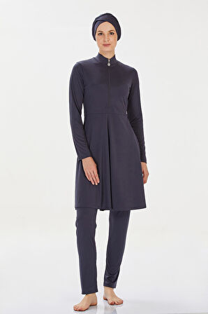 Likralı Tam Kapalı Tesettür Mayo Maysız Düz 9020 Antrasit | M