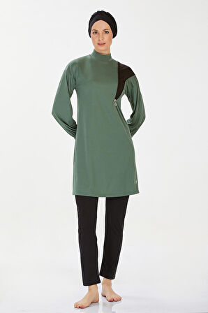 Likralı Tam Kapalı Tesettür Mayo Rozamay Alanı 9238 Haki | S