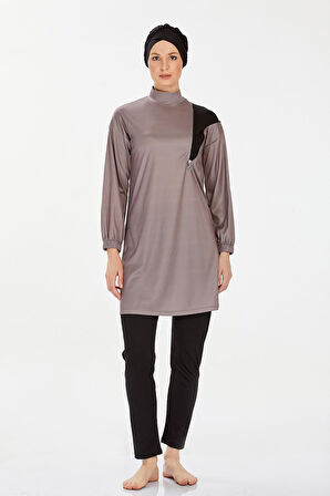 Likralı Tam Kapalı Tesettür Mayo Rozamay Alanı 9238 Vizon | L