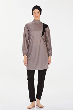 Likralı Tam Kapalı Tesettür Mayo Rozamay Alanı 9238 Vizon | L