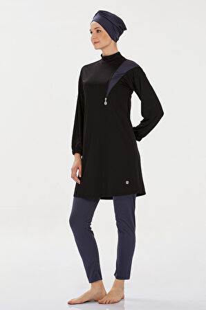 Likralı Tam Kapalı Tesettür Mayo Rozamay Alanı 9238 Siyah | M