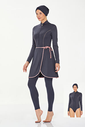 Likralı Tam Kapalı Tesettür Mayo Torı 8230 Antrasit | XXL
