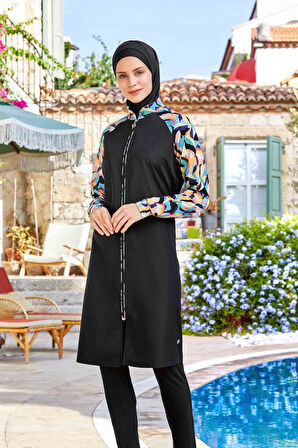 Likralı Tam Kapalı Tesettür Mayo Elena 8266 Siyah  | M