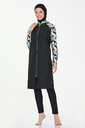 Likralı Tam Kapalı Tesettür Mayo Elena 8266 Siyah  | M