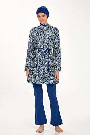 Likralı Tam Kapalı Tesettür Mayo Zarah 4512 Açık Lacivert | S