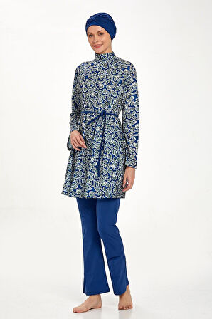 Likralı Tam Kapalı Tesettür Mayo Zarah 4512 Açık Lacivert | S