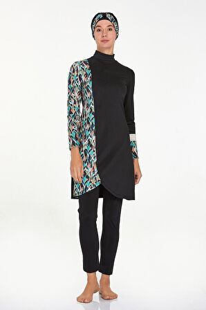 Likralı Tam Kapalı Tesettür Mayo Carol 4525 Siyah  | XXL