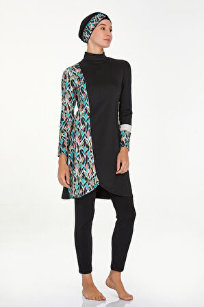 Likralı Tam Kapalı Tesettür Mayo Carol 4525 Siyah  | S