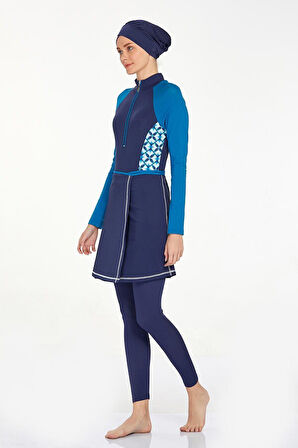 3 Farklı Şekilde Giyilebilir Likralı Tam Kapalı Tesettür Mayo Karmen 4534 Koyu Lacivert | XXL