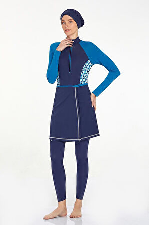 3 Farklı Şekilde Giyilebilir Likralı Tam Kapalı Tesettür Mayo Karmen 4534 Koyu Lacivert | S