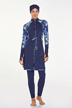 Likralı Tam Kapalı Tesettür Mayo Gresia 4540 Koyu Lacivert | L