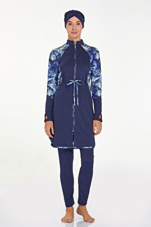 Likralı Tam Kapalı Tesettür Mayo Gresia 4540 Koyu Lacivert | L