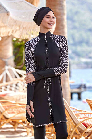 Likralı Tam Kapalı Tesettür Mayo Pavlına 4541 Siyah | XXL