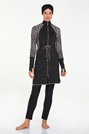 Likralı Tam Kapalı Tesettür Mayo Pavlına 4541 Siyah | XL