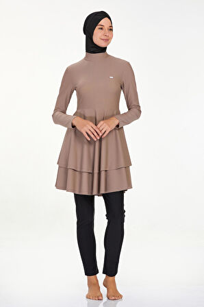 Likralı Tam Kapalı Tesettür Mayo Bınna 4442 Vizon | XL