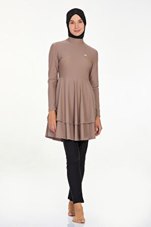 Likralı Tam Kapalı Tesettür Mayo Bınna 4442 Vizon | XL