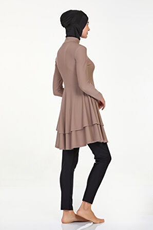 Likralı Tam Kapalı Tesettür Mayo Bınna 4442 Vizon | XL