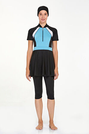 Kısa Kollu Likralı Taytlı Yarı Kapalı Mayo Darla 3922 Siyah | XXL