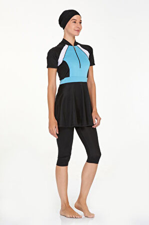 Kısa Kollu Likralı Taytlı Yarı Kapalı Mayo Darla 3922 Siyah | XXL