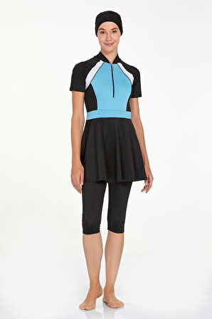 Kısa Kollu Likralı Taytlı Yarı Kapalı Mayo Darla 3922 Siyah | XXL