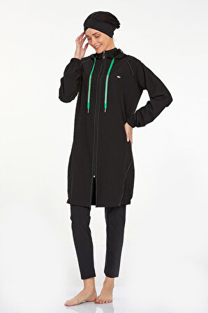 Tam Kapalı Tesettür Mayo Kapşonu Çıkabilir Ronına 4579 Siyah | XL