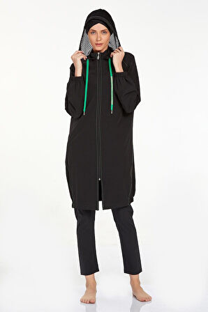 Tam Kapalı Tesettür Mayo Kapşonu Çıkabilir Ronına 4579 Siyah | L