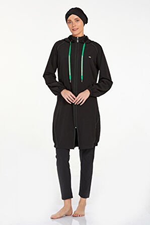 Tam Kapalı Tesettür Mayo Kapşonu Çıkabilir Ronına 4579 Siyah | L