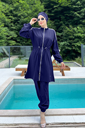 Spor Likra Tam Kapalı Tesettür Mayo Maddıe 4581 Koyu Lacivert | S