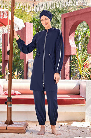 Spor Likra Tam Kapalı Tesettür Mayo Maddıe 4581 Koyu Lacivert | S