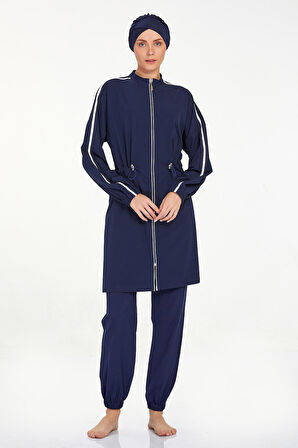 Spor Likra Tam Kapalı Tesettür Mayo Maddıe 4581 Koyu Lacivert | M