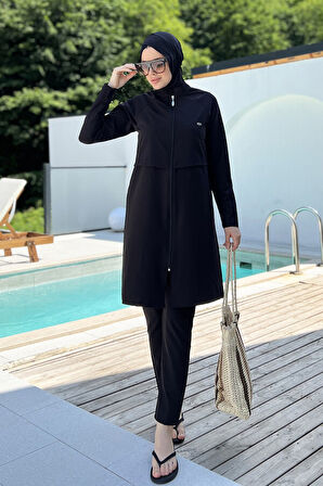 Spor Likra Tam Kapalı Tesettür Mayo Joselyn 4583 Siyah  | S