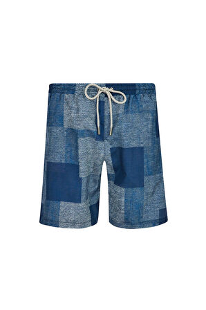 Erkek Deniz Havuz Şortu Desenli Tom S280 Koyu Lacivert | L