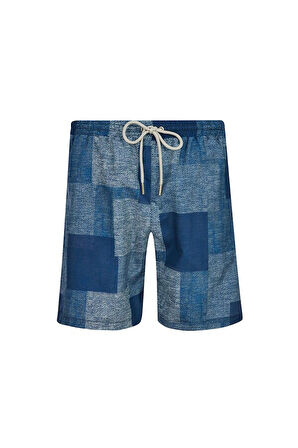 Erkek Deniz Havuz Şortu Desenli Tom S280 Koyu Lacivert | L