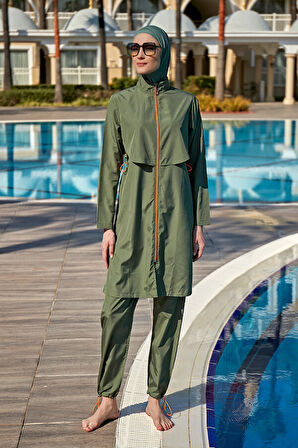 Remsa Önü Kapaklı Paraşüt Tam Kapalı Tesettür Mayo R030 Nuray Haki | XL