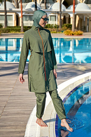 Remsa Önü Kapaklı Paraşüt Tam Kapalı Tesettür Mayo R030 Nuray Haki | XL