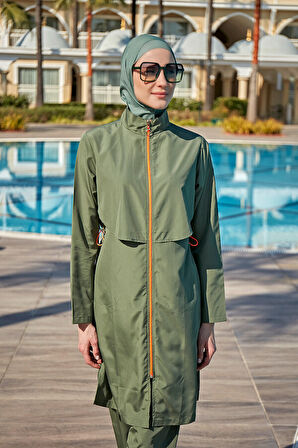 Remsa Önü Kapaklı Paraşüt Tam Kapalı Tesettür Mayo R030 Nuray Haki | XL