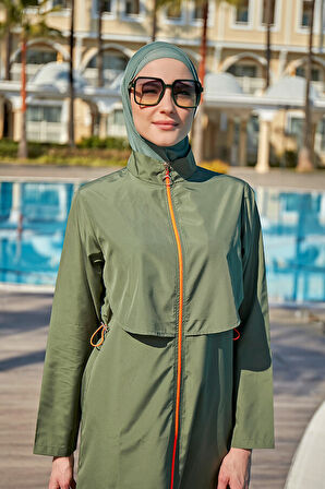 Remsa Önü Kapaklı Paraşüt Tam Kapalı Tesettür Mayo R030 Nuray Haki | XL